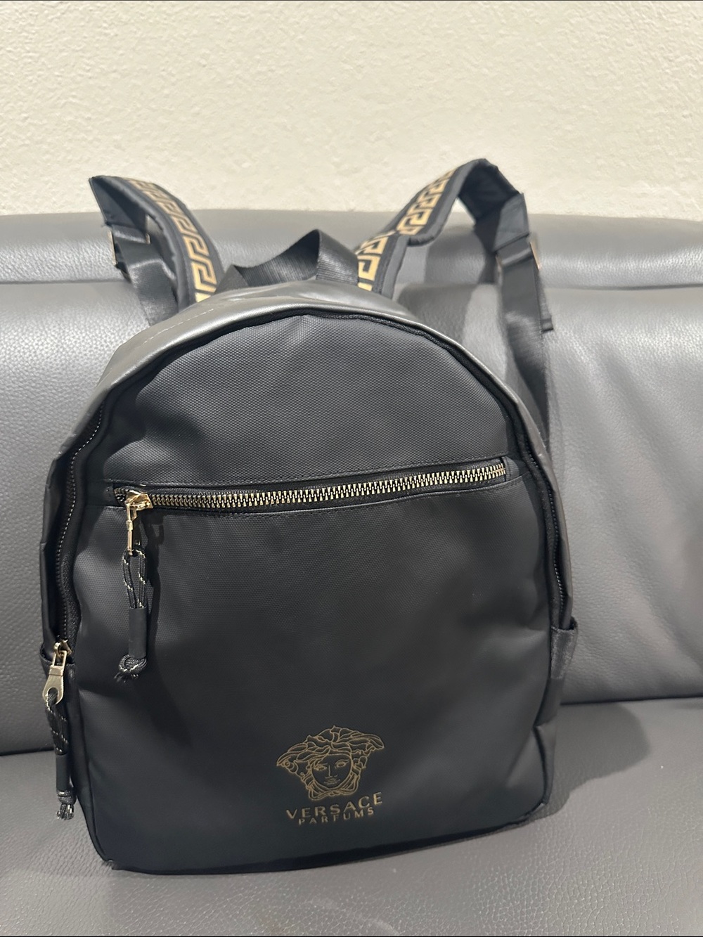 Versace Black Nylon Backpack with Gold Medusa Detail